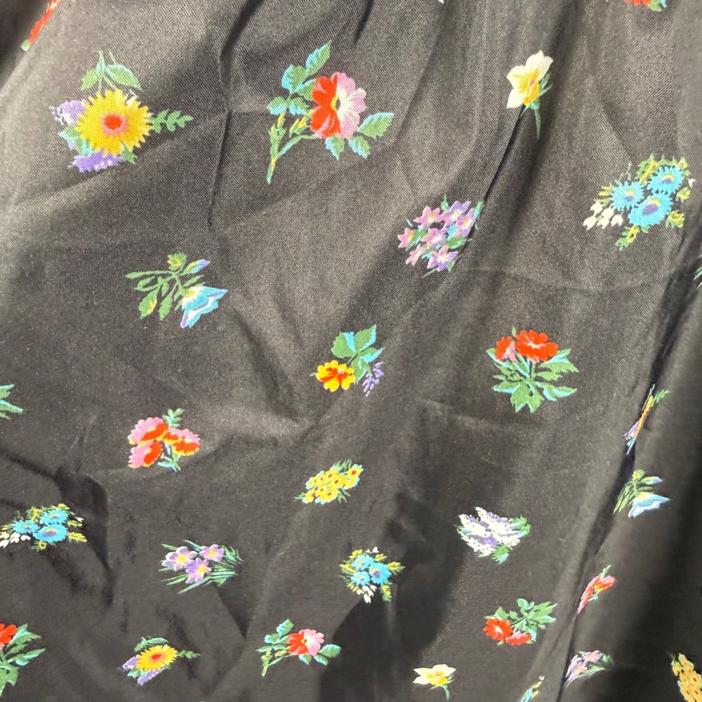 Vintage Black Balloon Sleeve Ditsy Dark‎ Floral Midi Peasant Dress Whimsigoth 12 - Picture 2 of 12